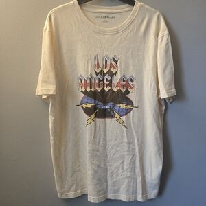 Lucky Brand Mens Los Angeles Graphic Print T-Shirt Short Sleeve Cream Size L